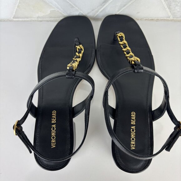 6.5M Block Heel Sandal Black Leather Slingback Ankle Strap Veronica Andie Chain - Picture 11 of 14